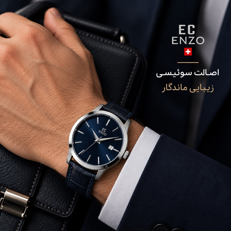 ساعت مچی عقربه‌ای کوارتز کلاسیک مردانه انزو مدل موتور ژاپن تقویم دار کد EC-618AEG