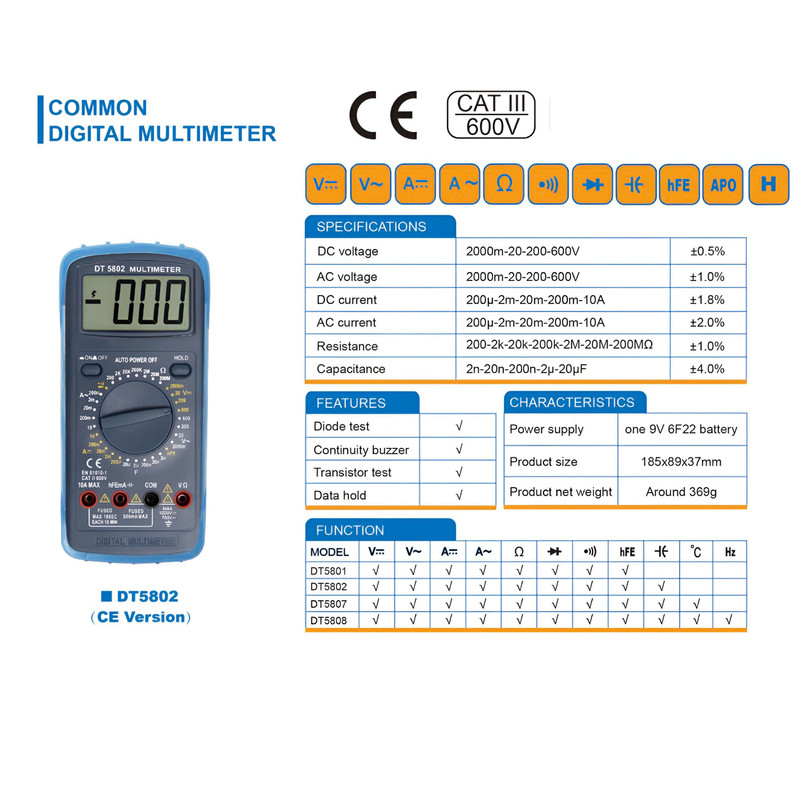 مولتی متر دیجیتال مدل DT5802