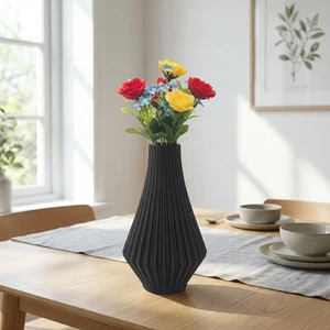 گلدان دکوری رومیزی استوانه ای مدل الماس با ابعاد 16x10x10 سانتی متر، ساخته شده از سنگ مصنوعی مقاوم با بافت مات و طراحی مدرن و خطوط عمودی منظم، مناسب گل های آپارتمانی و دکوراسیون داخلی