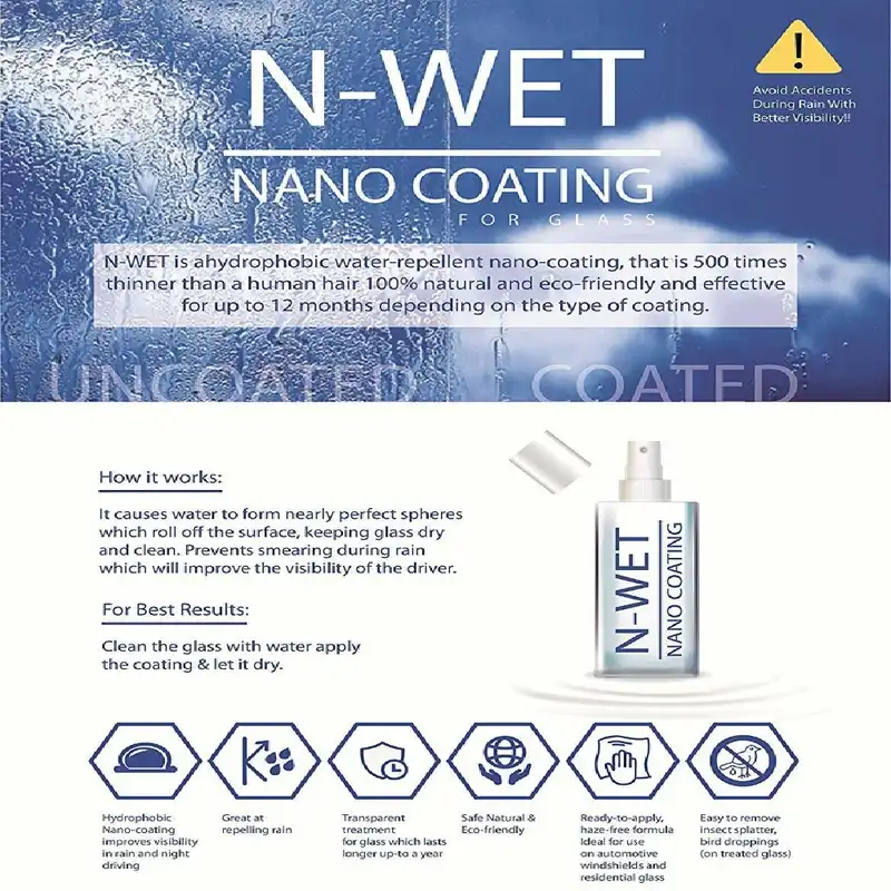 اسپری نانو سرامیک و ضد باران شیشه و بدنه خودرو ان وت مدل N-WR حجم 250 میلی لیتر