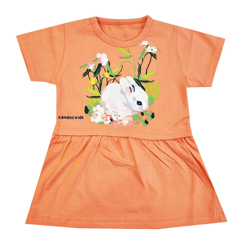 پیراهن دخترانه مدل خرگوش رنگ نارنجی