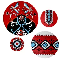 بشقاب دیوارکوب سفالی طرح سنتی مدل Y-02 مجموعه 4 عددی