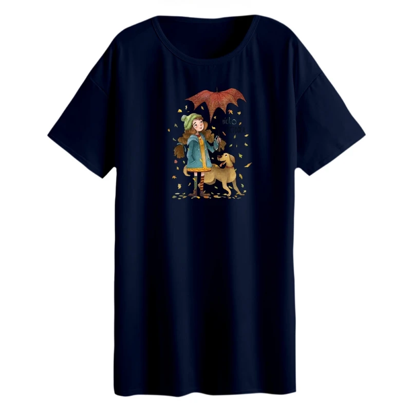 تی شرت لانگ آستین کوتاه زنانه مدل دخترک و چتر