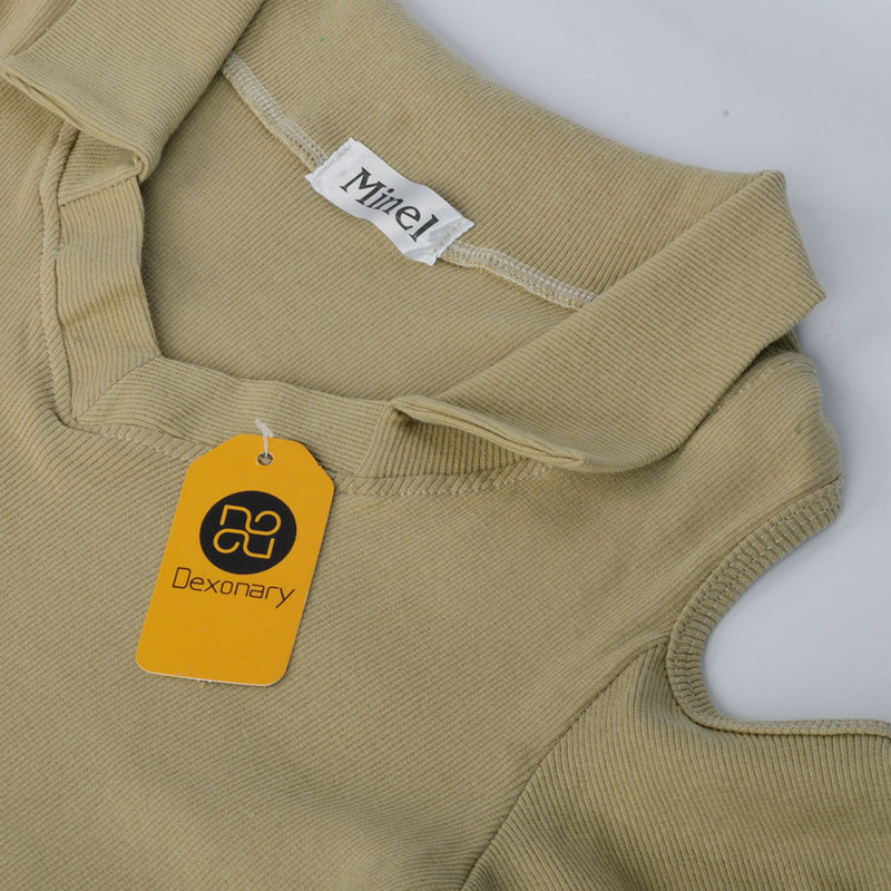 بادی آستین بلند زنانه دکسونری مدل 256004757 یقه دار رنگ نسکافه ای