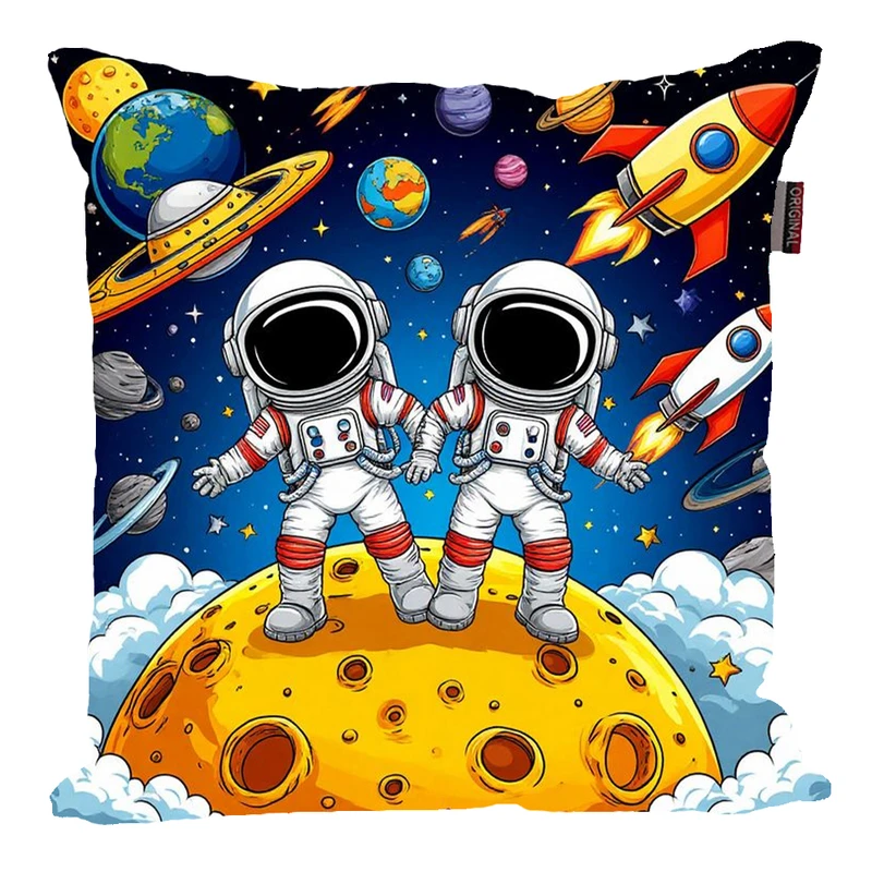 کوسن پاد آفرین مدل فضانورد سیاره منظومه شمسی موشک آدم فضایی کد PK301529 سایز 30*30 سانتی متر