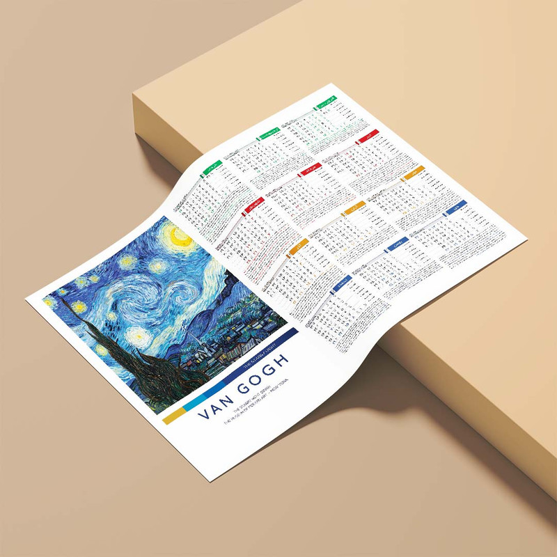 تقویم دیواری سال 1404 مدل A3 طرح ونگوگ کد 001