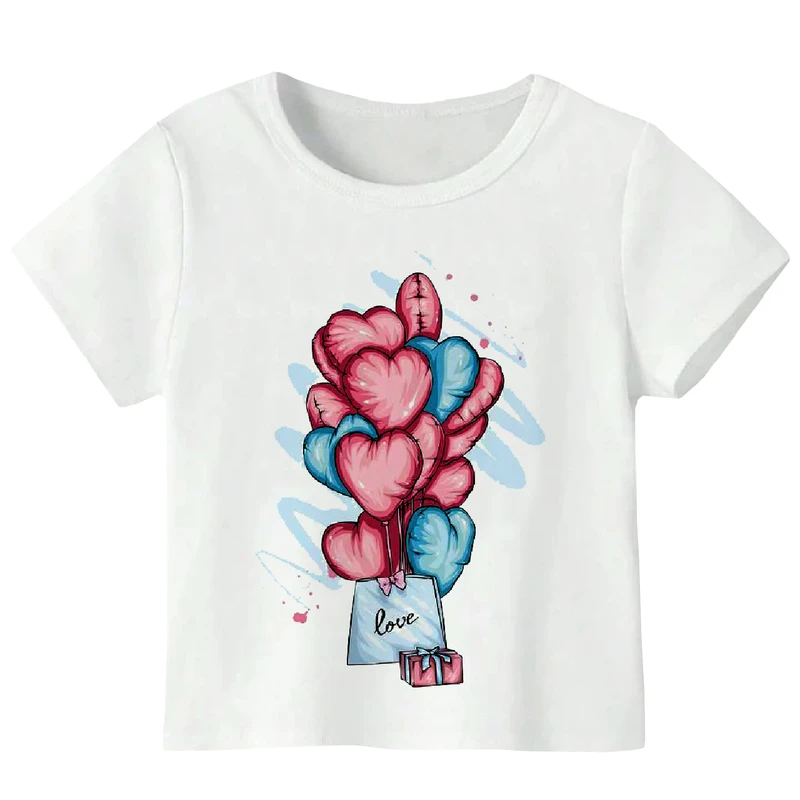 تی شرت آستین کوتاه دخترانه مدل بادکنک قلب WS61