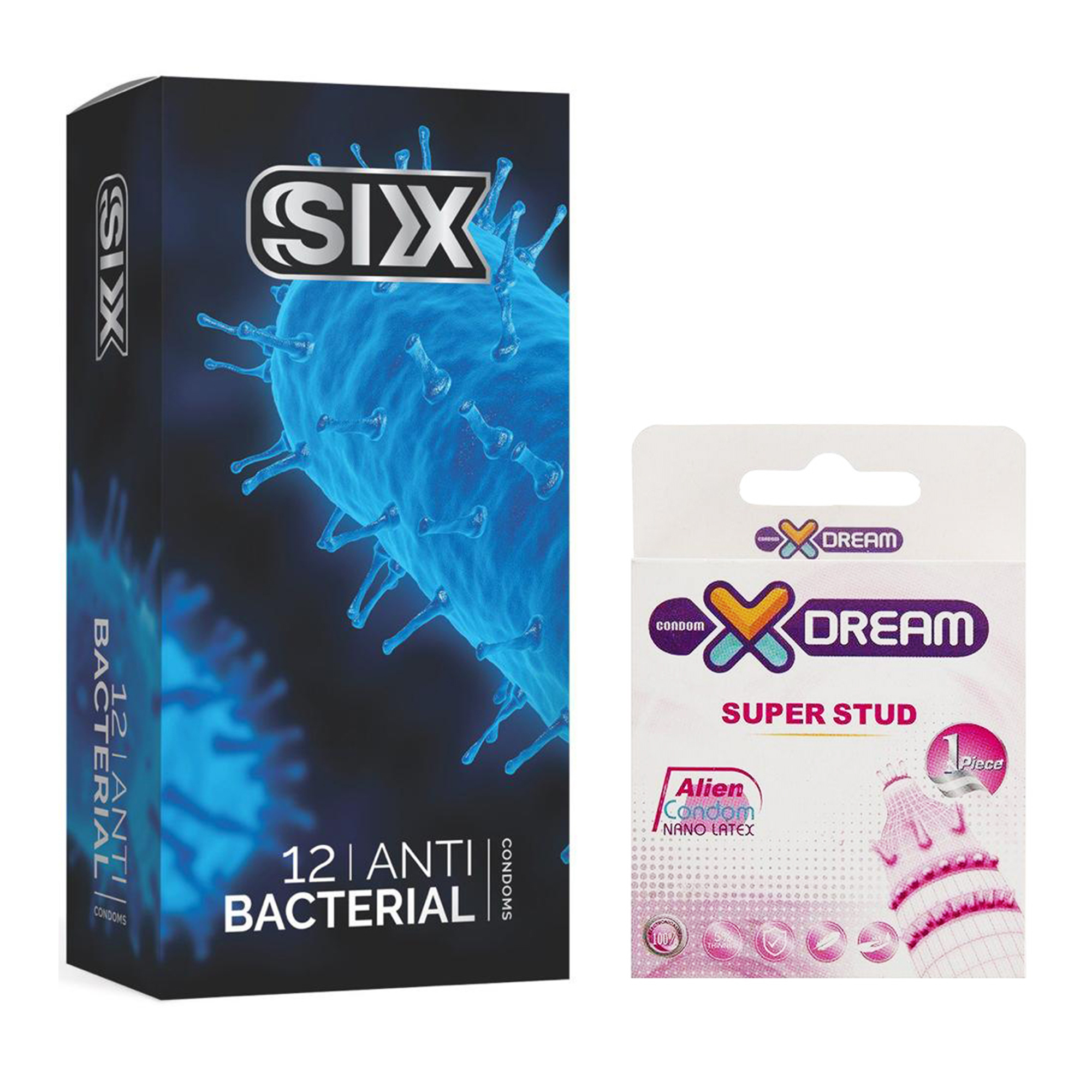 کاندوم سیکس مدل Anti Bacterial بسته 12 عددی به همراه کاندوم ایکس دریم مدل Super Stud
