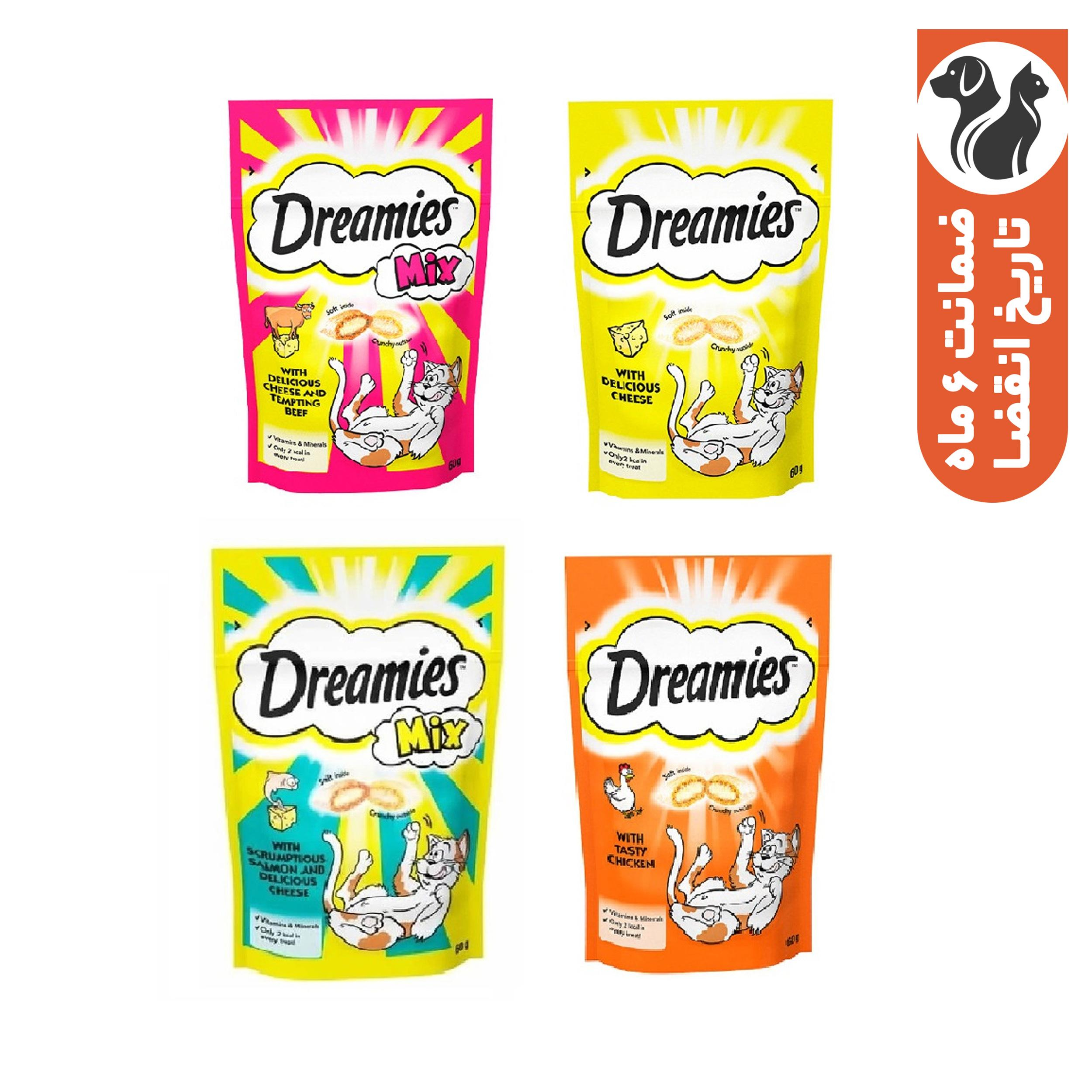 تشویقی گربه دریمیز مدل میکس وزن 60 گرم بسته 4 عددی