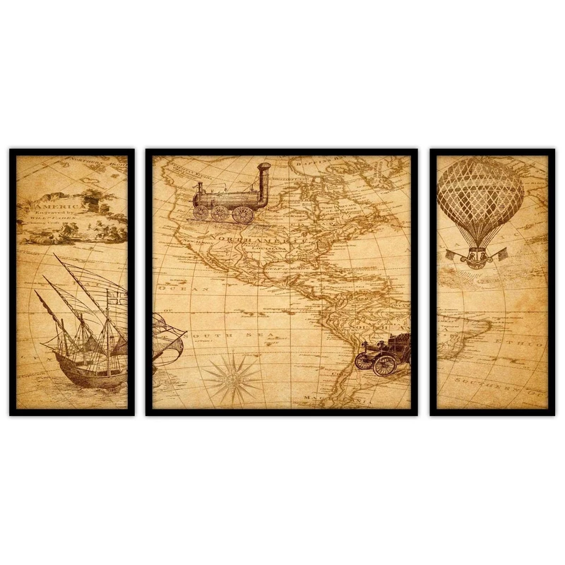 تابلو بکلیت طرح نقشه جهان مدل B-bu3098 مجموعه 3 عددی