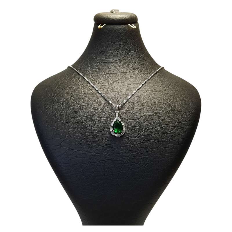 گردنبند نقره زنانه مدل اشک با سنگ طرح زمرد