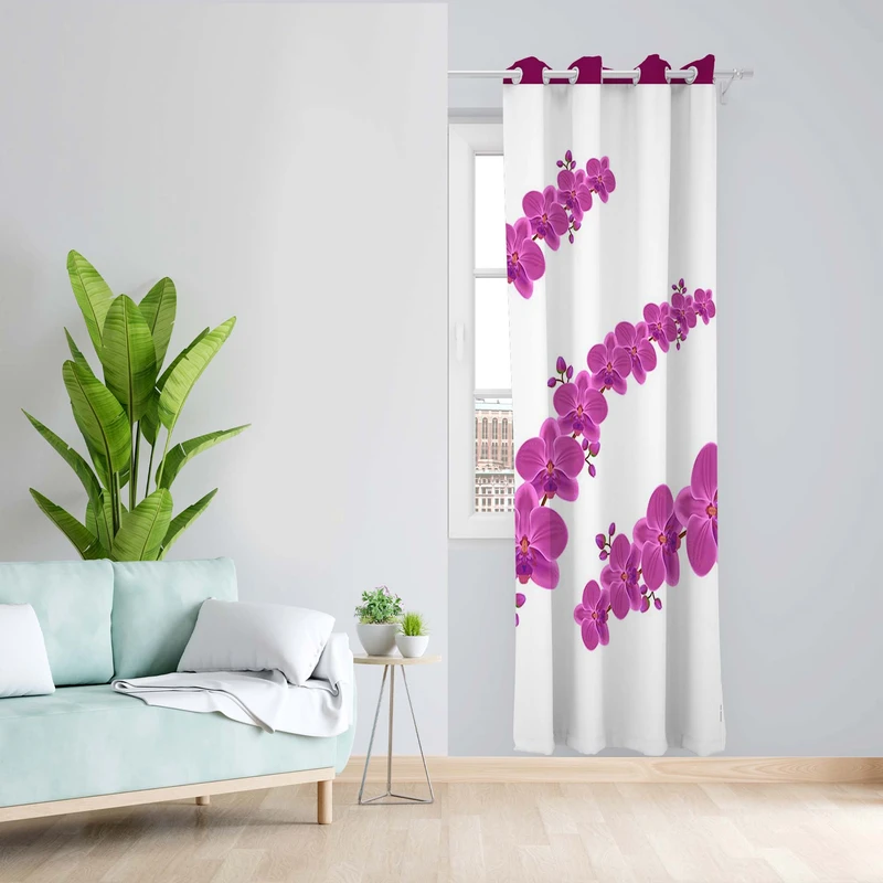 پرده طرح گل ارکیده مدل مخمل پانچی کد 1779 z سایز 140x200 سانتی متر