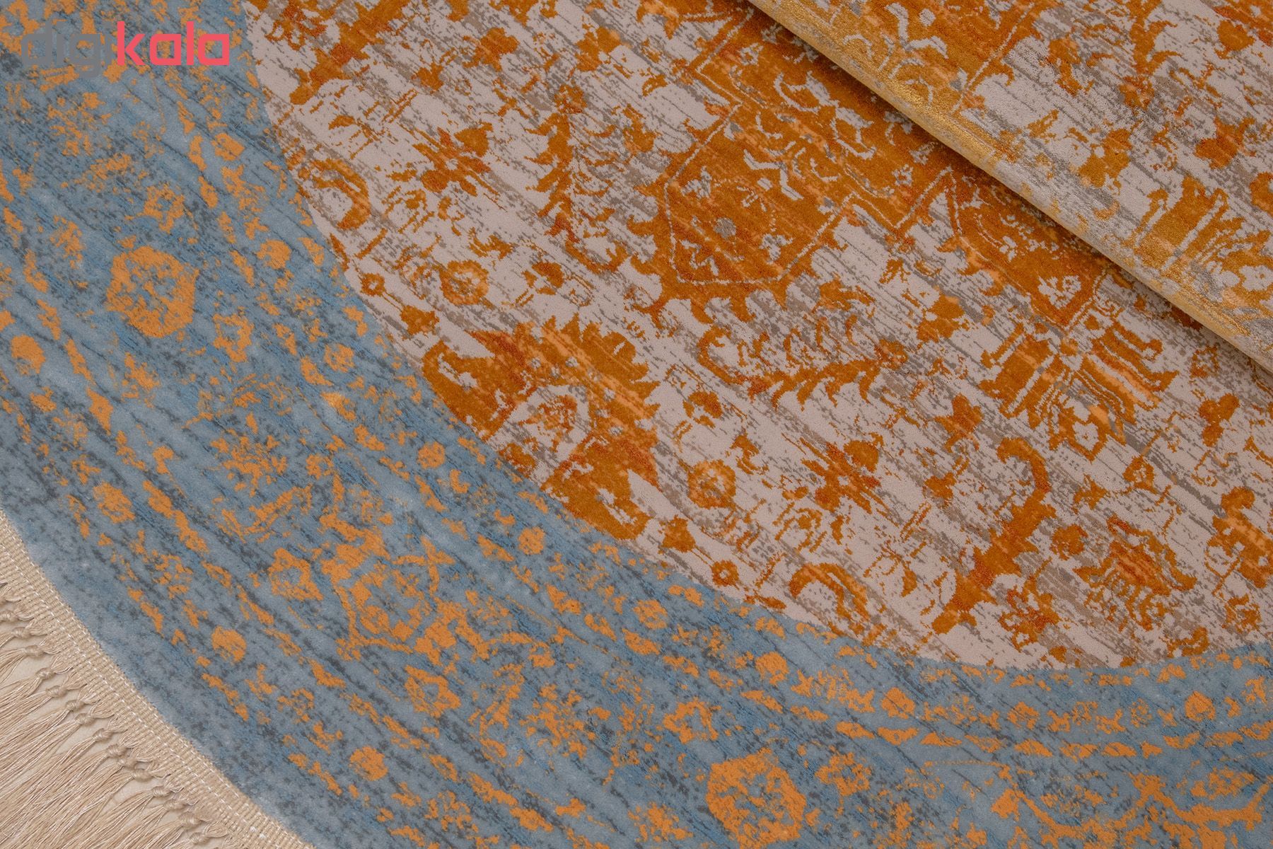فرش ماشینی رادین اصفهان طرح گرد پتینه هریس رنگ زمینه طوسی ح آبی
