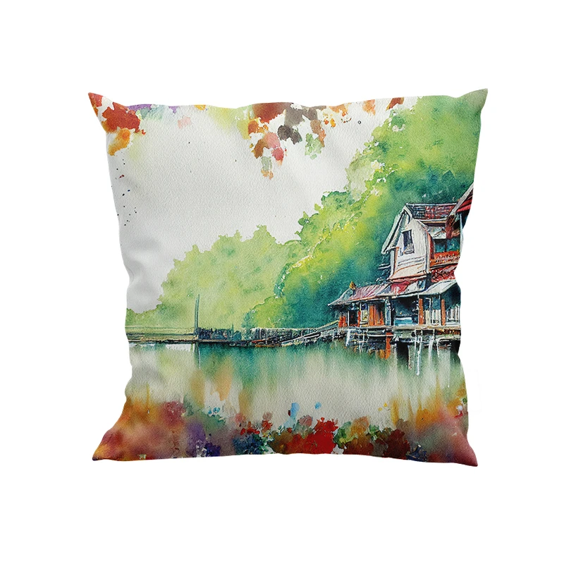 کوسن پاد آفرین مدل نقاشی آبرنگ طبیعت کد DKK184