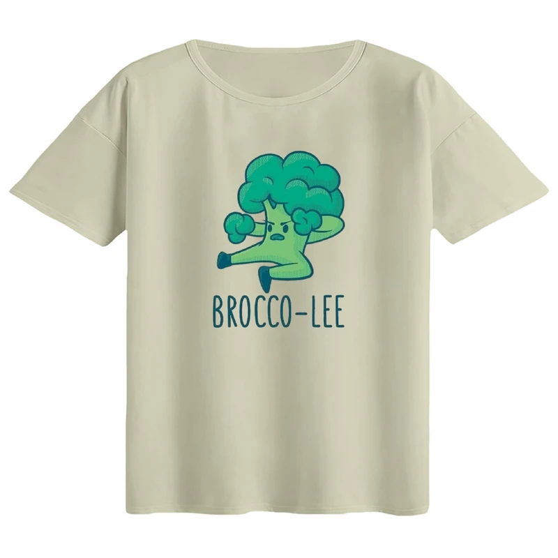 تی‌شرت اورسایز آستین کوتاه زنانه مدل باکسی طرح بروکلی