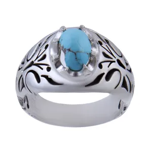 انگشتر نقره مردانه بازرگانی میلادی مدل فیروزه نیشابور طبیعی رکاب دستساز کد AM_151