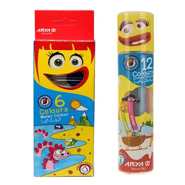 آبرنگ 6 رنگ آریا مدل 5001 به همراه مدادرنگی 12 رنگ آریا آبرنگ 6 رنگ آریا مدل 5001 به همراه مدادرنگی 12 رنگ آریا