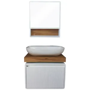 ست کابینت و روشویی سینا مدل آروشا 60 طرح چوب به همراه آینه باکس