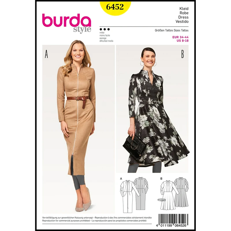 الگو خیاطی پیراهن زنانه بوردا استایل کد 6452 سایز 34 تا 44 متد مولر