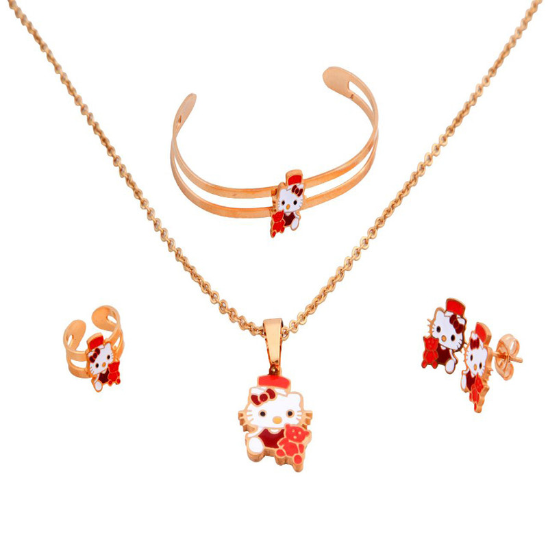 ست بچه گانه استیل طرح کیتی شامل گردنبند دستبند گوشواره و انگشتر مدل Z-1017 ست بچه گانه استیل طرح کیتی شامل گردنبند دستبند گوشواره و انگشتر مدل Z-1017