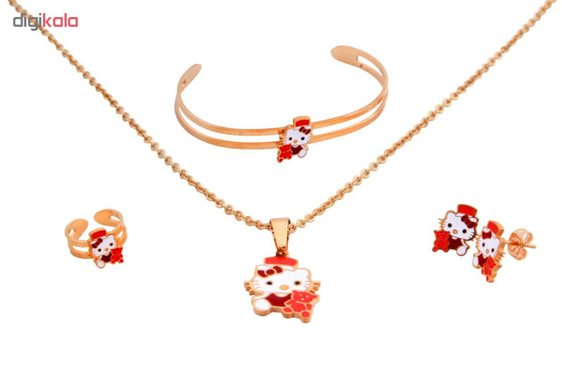 ست بچه گانه استیل طرح کیتی شامل گردنبند دستبند گوشواره و انگشتر مدل Z-1017 ست بچه گانه استیل طرح کیتی شامل گردنبند دستبند گوشواره و انگشتر مدل Z-1017