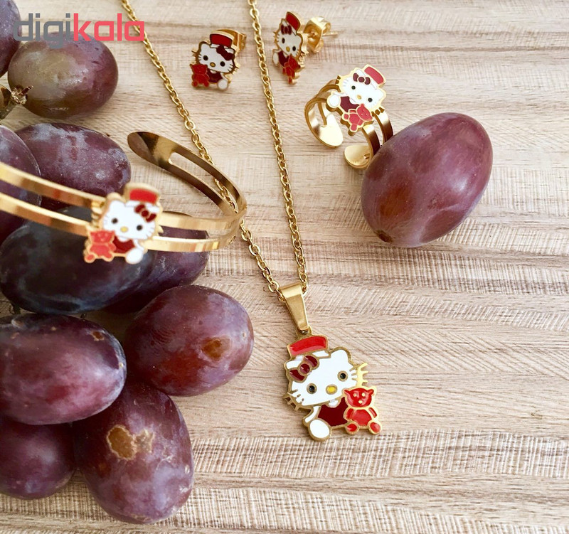 ست بچه گانه استیل طرح کیتی شامل گردنبند دستبند گوشواره و انگشتر مدل Z-1017 ست بچه گانه استیل طرح کیتی شامل گردنبند دستبند گوشواره و انگشتر مدل Z-1017