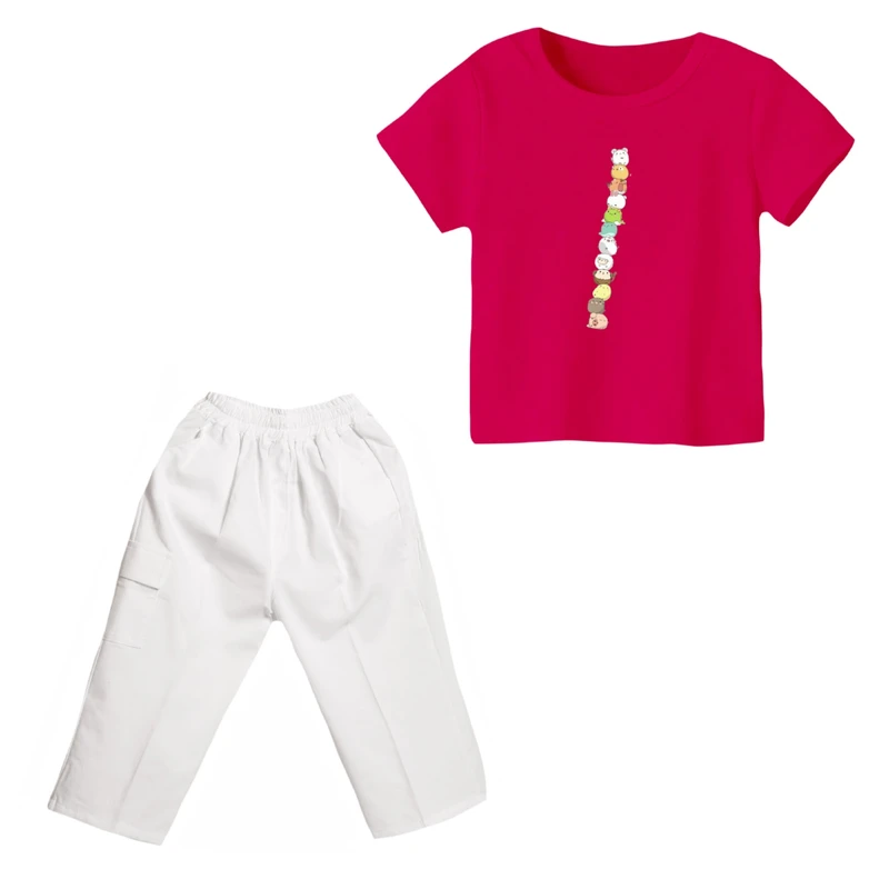 ست تی شرت و شلوارک دخترانه مدل حیوانات بامزه کد ۳