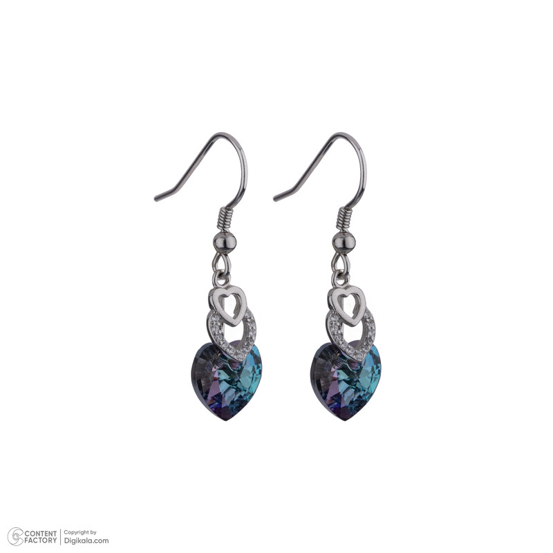 گوشواره نقره زنانه مدل سه قلاب قلب جواهری کد 545412
