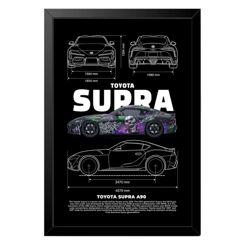 تابلو بکلیت طرح ماشین و خودرو تویوتا TOYOTA SUPRA A90مدل b-po1553 فریم مشکی