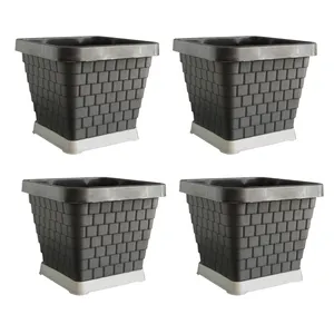 گلدان مدل پلاستیکی مربع طرح آجری مجموعه 4عددی