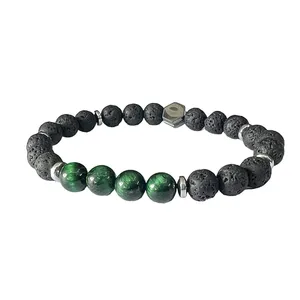 دستبند مردانه مدل سنگ چشم ببر و لاوا مدل TIGER EYE