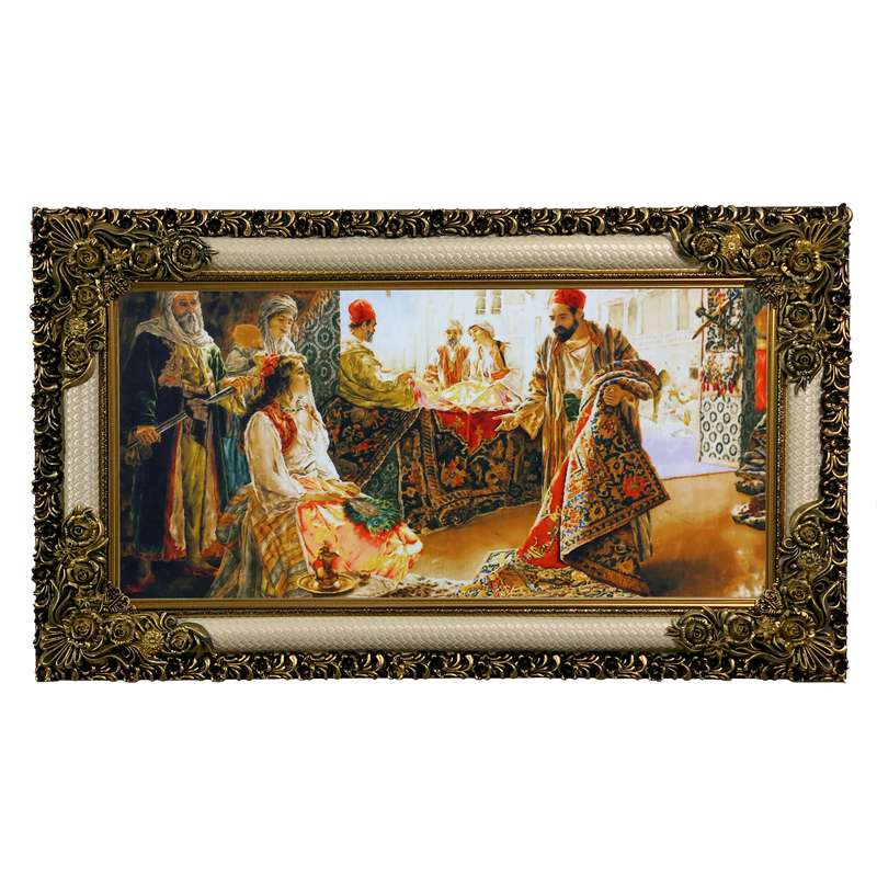 تابلو فرش ماشینی طرح دستبافت مدل بازار فرش فروشان کد 8112