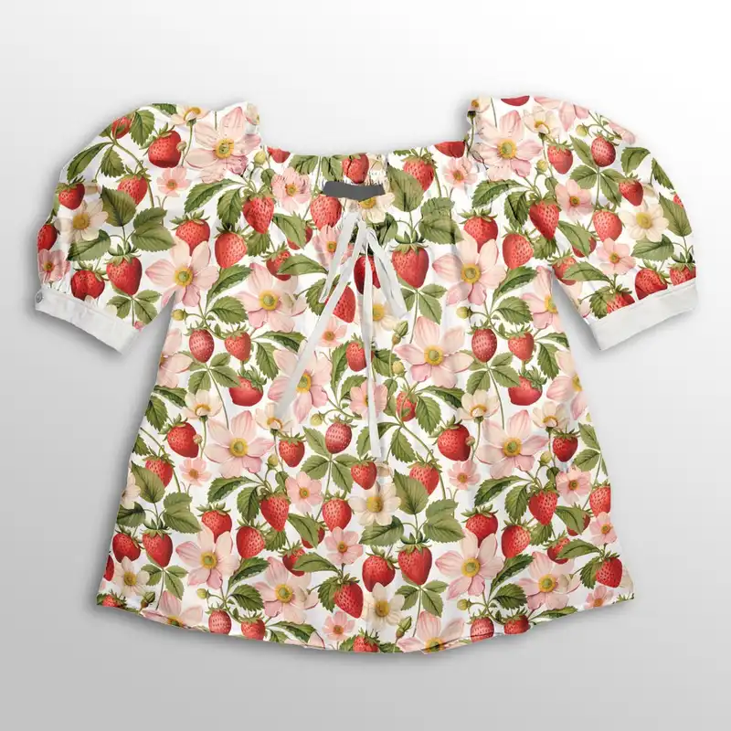 پارچه لباس پارچه الف مدل کرپ بوگاتی طرح توت فرنگی کد 7011242