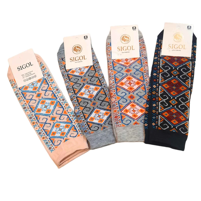 جوراب زنانه مدل نخ پنبه نانو بسته 4 عددی