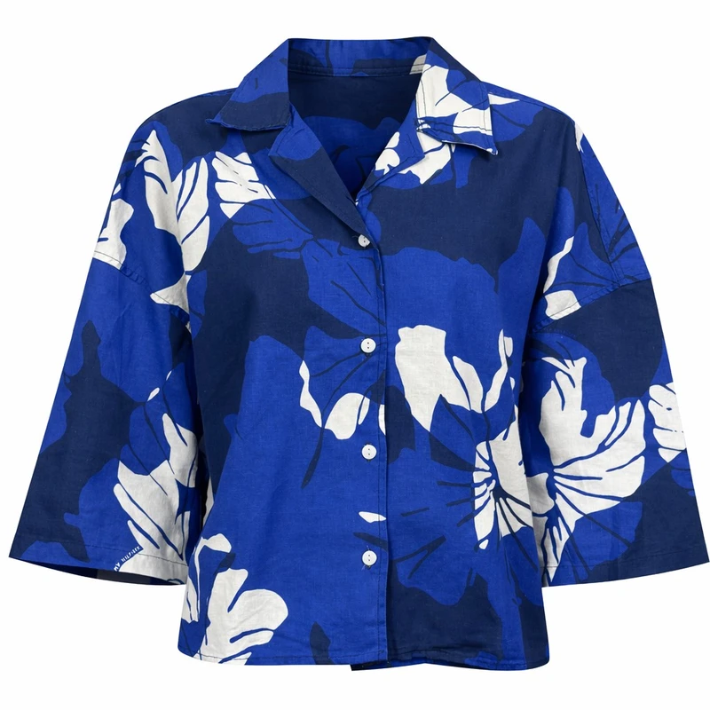 کراپ شومیز آستین سه ربع یقه برگردان زنانه مدل برگی