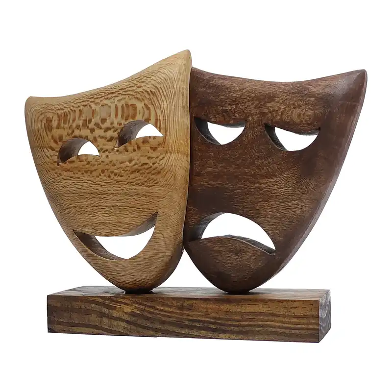 مجسمه چوبی طرح صورتک خنده و گریه مدل 40121