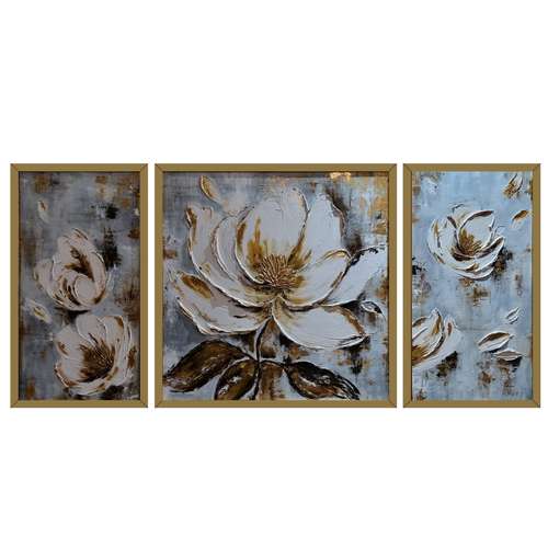 تابلو نقاشی ورق طلا طرح گل مجموعه سه عددی