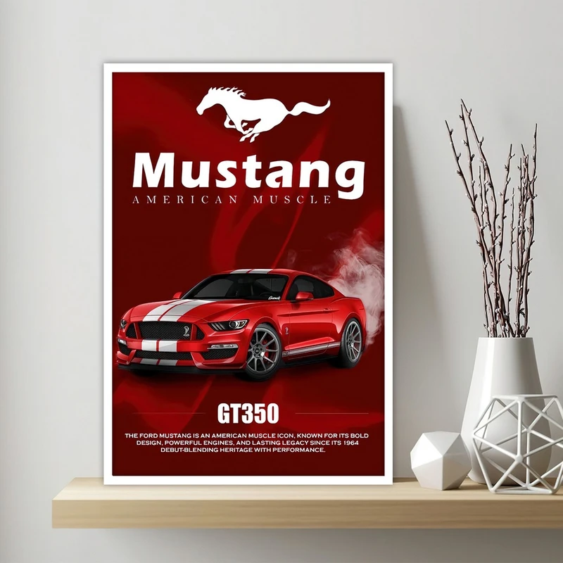 تابلو بکلیت طرح ماشین موستانگ GT350 مدل W-S10710 فریم سفید