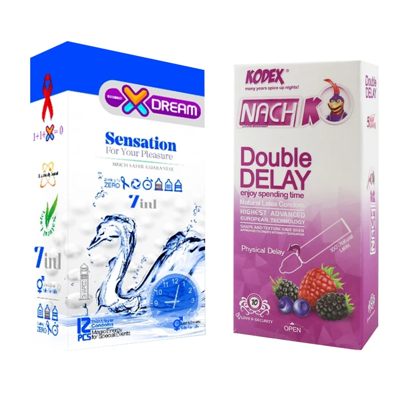 کاندوم ایکس دریم مدل sensation بسته 12 عددی به همراه کاندوم تاخیری کدکس مدل Double Delay بسته 10 عددی
