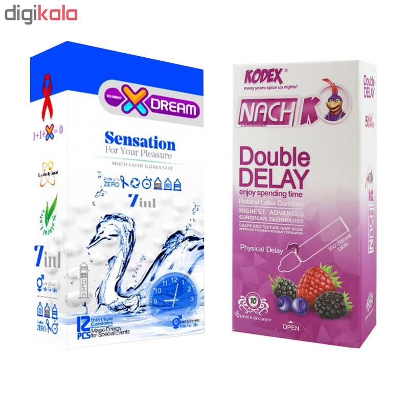 کاندوم ایکس دریم مدل sensation بسته 12 عددی به همراه کاندوم تاخیری کدکس مدل Double Delay بسته 10 عددی کاندوم ایکس دریم مدل sensation بسته 12 عددی به همراه کاندوم تاخیری کدکس مدل Double Delay بسته 10 عددی