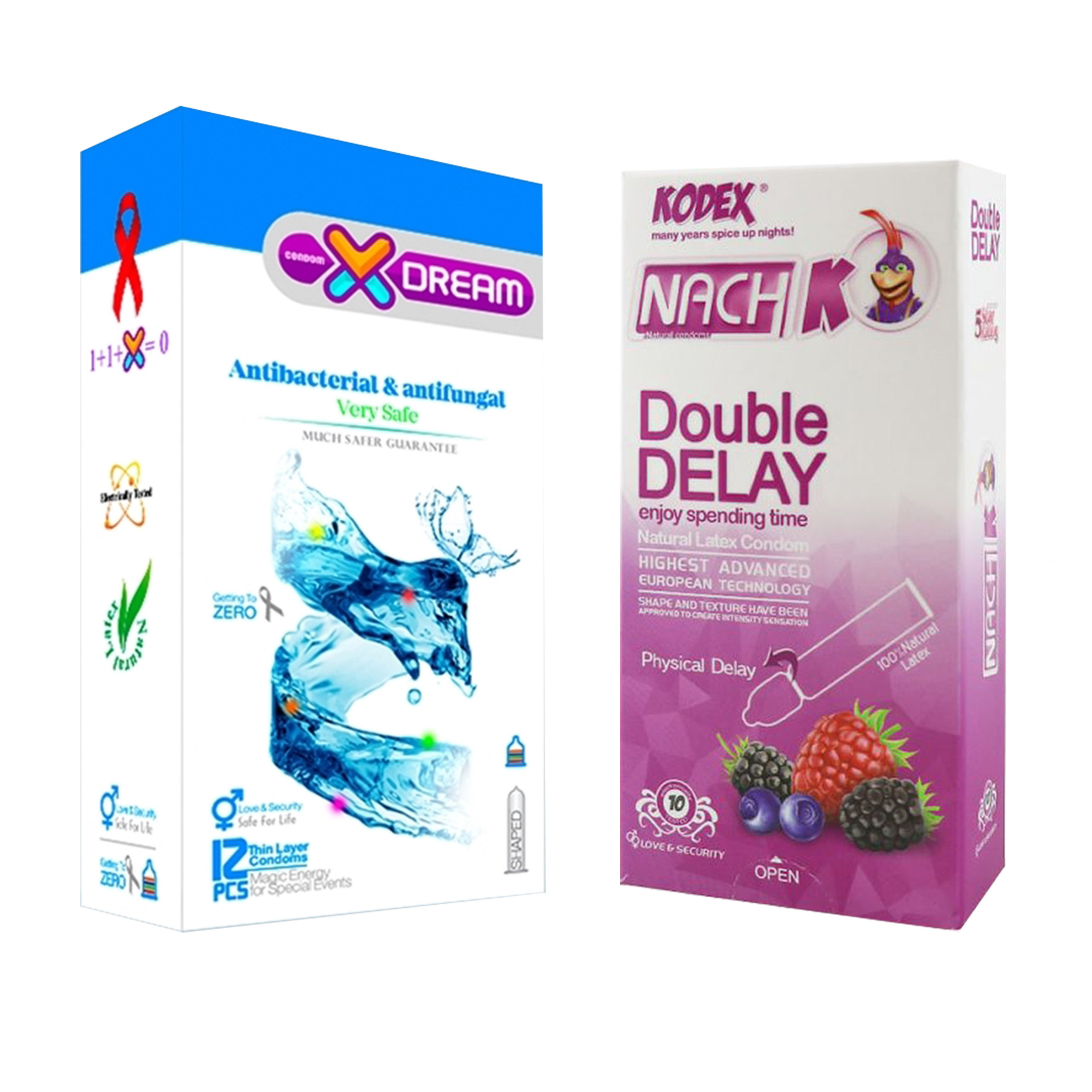 کاندوم ایکس دریم مدل Antibacterial بسته 12 عددی به همراه کاندوم تاخیری کدکس مدل Double Delay بسته 10 عددی کاندوم ایکس دریم مدل Antibacterial بسته 12 عددی به همراه کاندوم تاخیری کدکس مدل Double Delay بسته 10 عددی