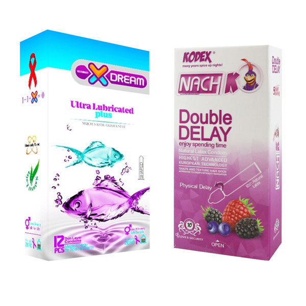 کاندوم ایکس دریم مدل Ultra Lubricated Plus بسته 12 عددی به همراه کاندوم تاخیری کدکس مدل Double Delay بسته 10 عددی
