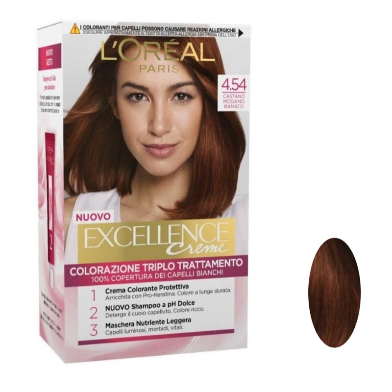 کیت رنگ مو لورآل مدل excellence cream شماره 4.54 حجم 48 میلی لیتر رنگ مسی ماهگونی
