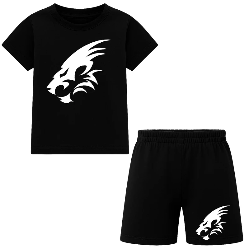 ست تی‌شرت آستین کوتاه و شلوارک راحتی پسرانه مدل M56 طرح پلنگ