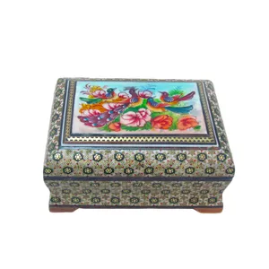 جعبه جواهرات خاتم کاری طرح گل و مرغ مدل 011