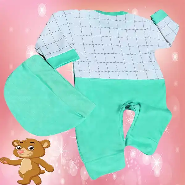 ست سرهمی و کلاه نوزادی مدل ساس بندی کد Sa1 رنگ سبز