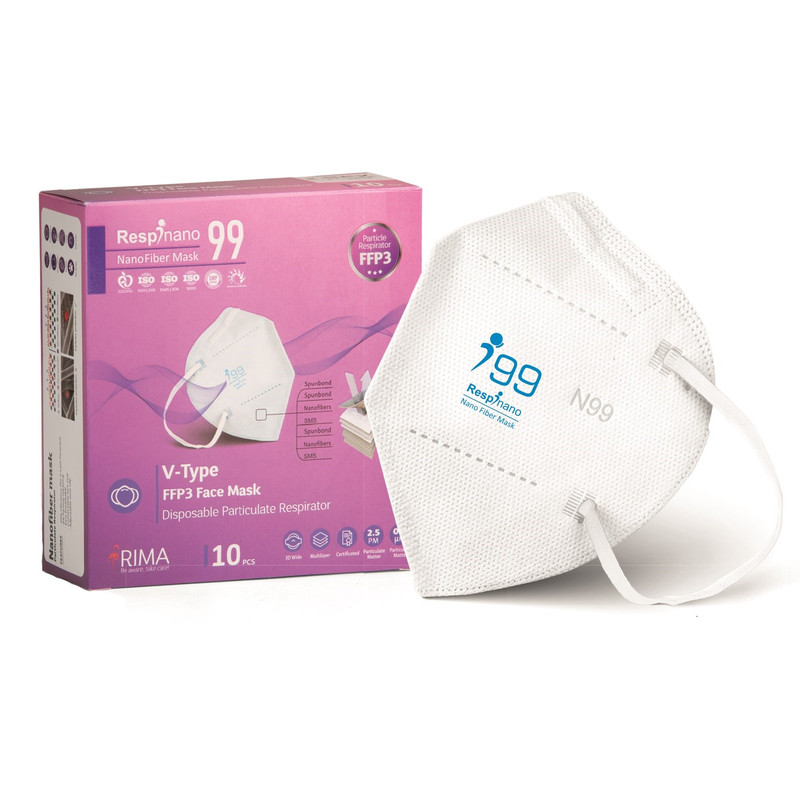 ماسک تنفسی ریما مدل وی تایپ N99 نانوالیاف بسته 10عددی