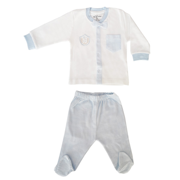 ست شومیز و شلوار نوزادی عزیز ب ب مدل پاپیون کد 2815