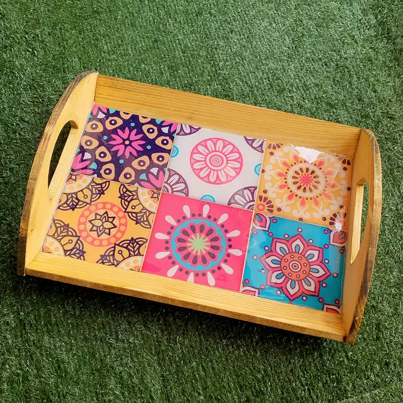 سینی چوبی مدل نقوش هندسی ایرانی