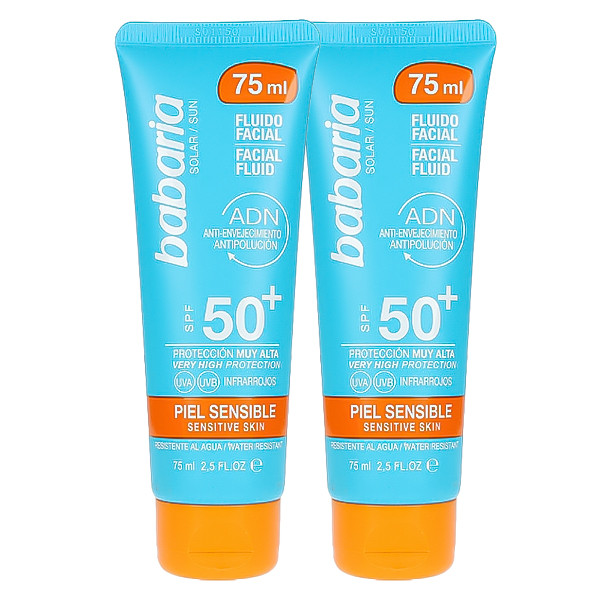 فلوئید ضد آفتاب بی رنگ باباریا SPF 50 مدل SENSITIVE مناسب برای پوستهای حساس حجم 75 میلیلیتر فلوئید ضد آفتاب بی رنگ باباریا SPF 50 مدل SENSITIVE مناسب برای پوستهای حساس حجم 75 میلیلیتر